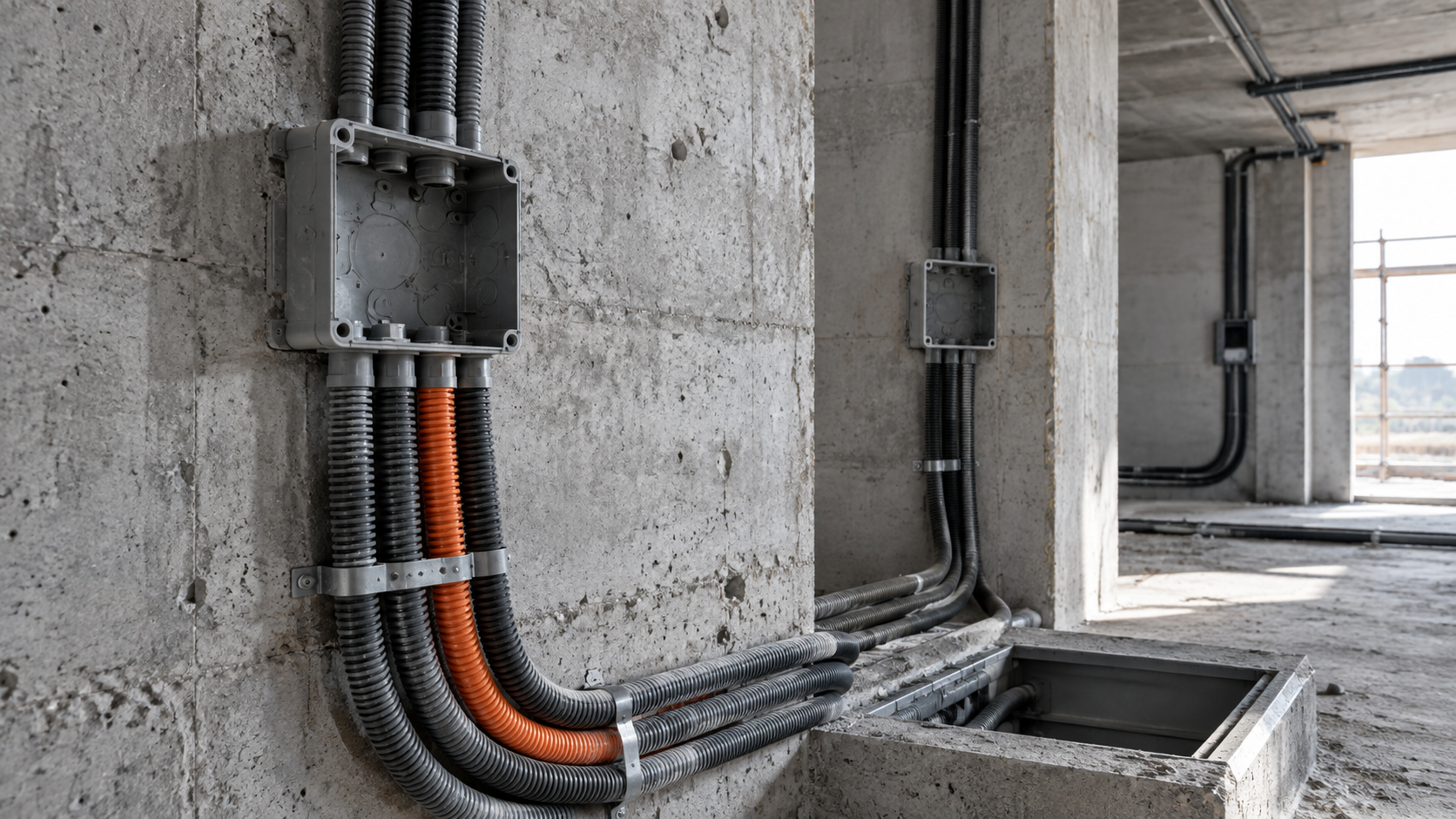 Canalizaciones y registros de una instalación ICT en obra
